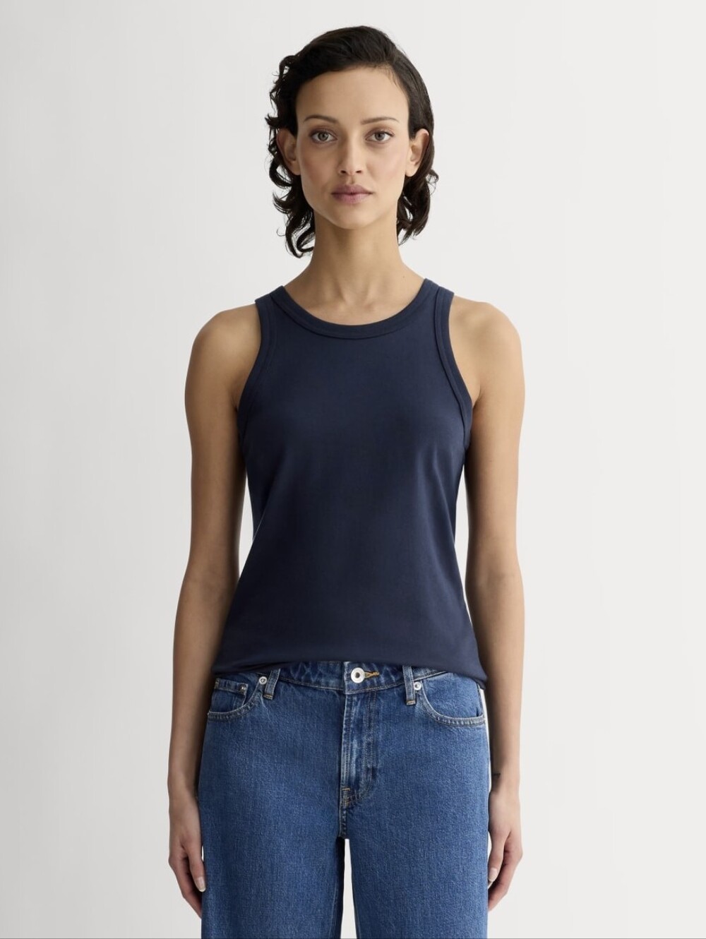 Everlane Tank Top Womens Navy Blue The Organic Cotton Cutaway High Neck